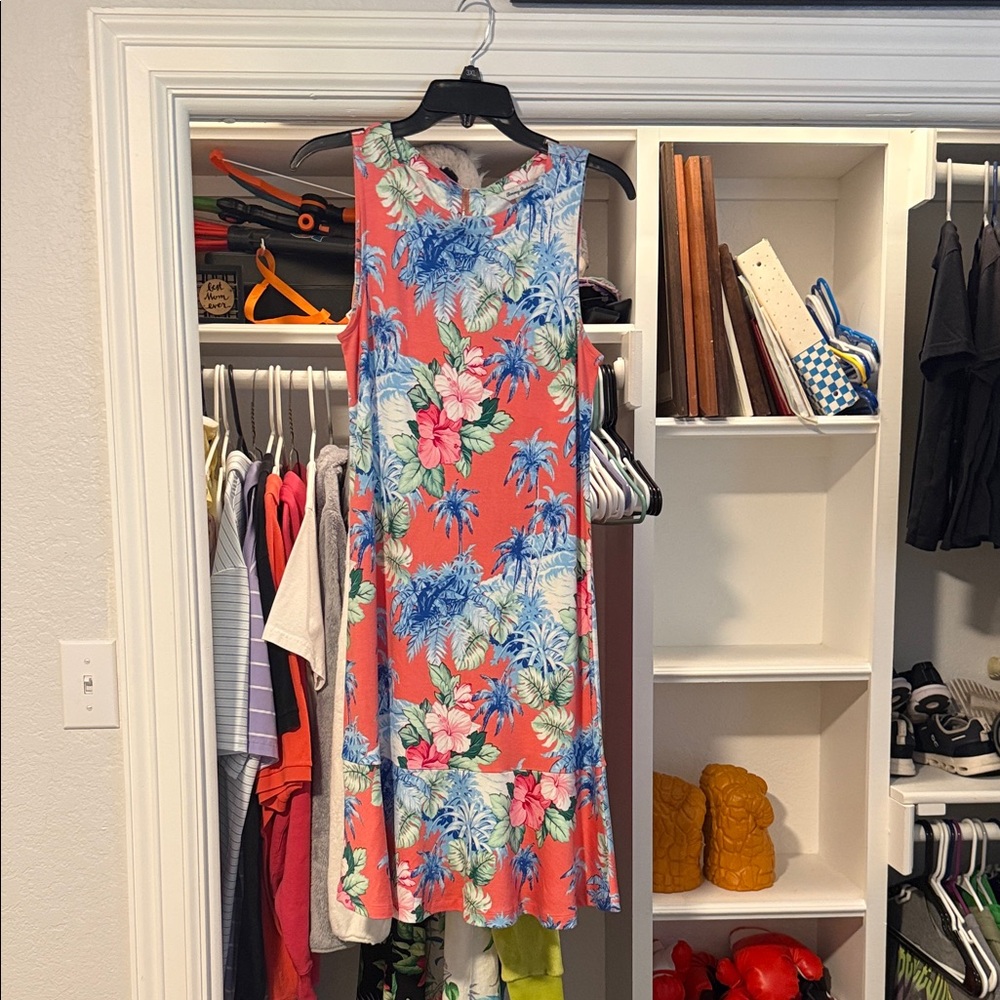 Tommy Bahama Coral and Blue Floral Midi Dress